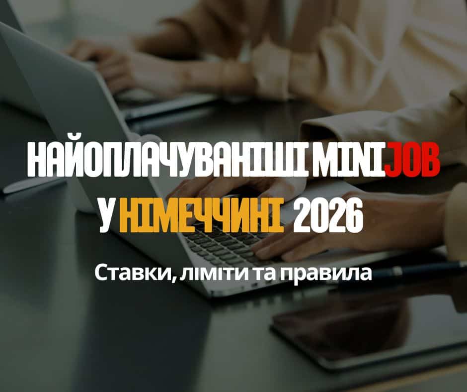 Дізнайся, які Minijob у Німеччині оплачуються найкраще: перекладач, репетитор, няня, хостес, промоутер. Заробіток до 30 €/год та нові ліміти з 2026 року.